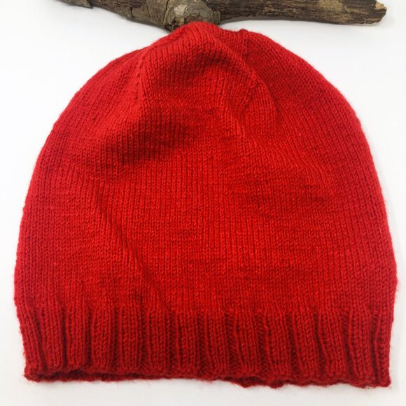 Handknitted Tomato Red Ribbed Edge Unisex Slouchy Hat - Picture 2 of 14